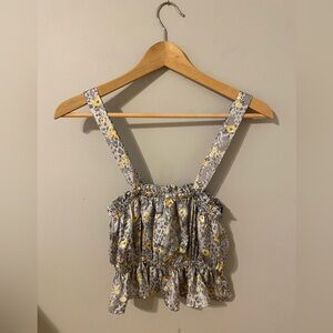 Forever 21 Gray and Yellow Floral crop shirt size small